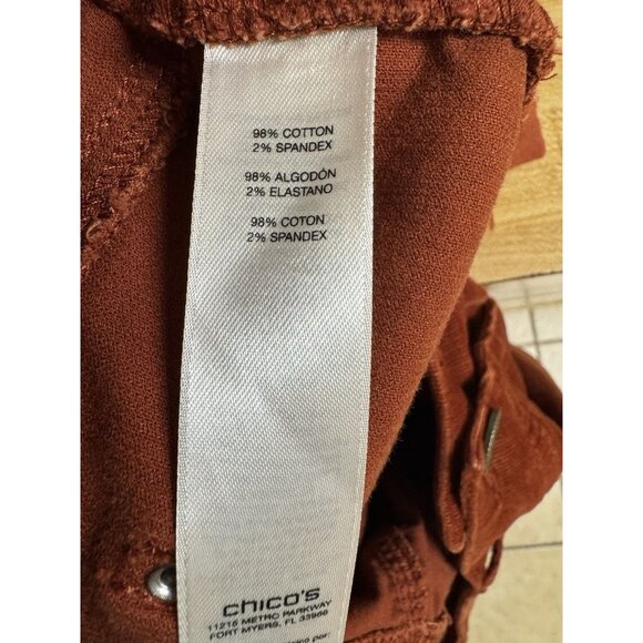 Chico’s Corduroy Pants Sz 2 (L/12) Dark Rust Orange Stretch Straight Leg 30” - Picture 6 of 6